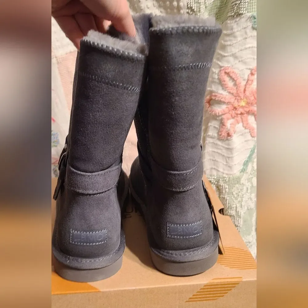 NEW LAMO UGG Like Gray Suede Shearling Sheepskin Buckle Boots 10